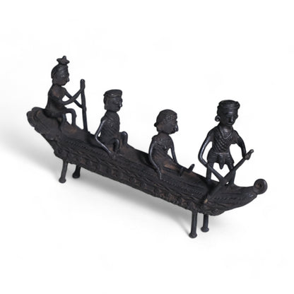 Exquisite Black Dhokra Craft "People Rowing Boat"