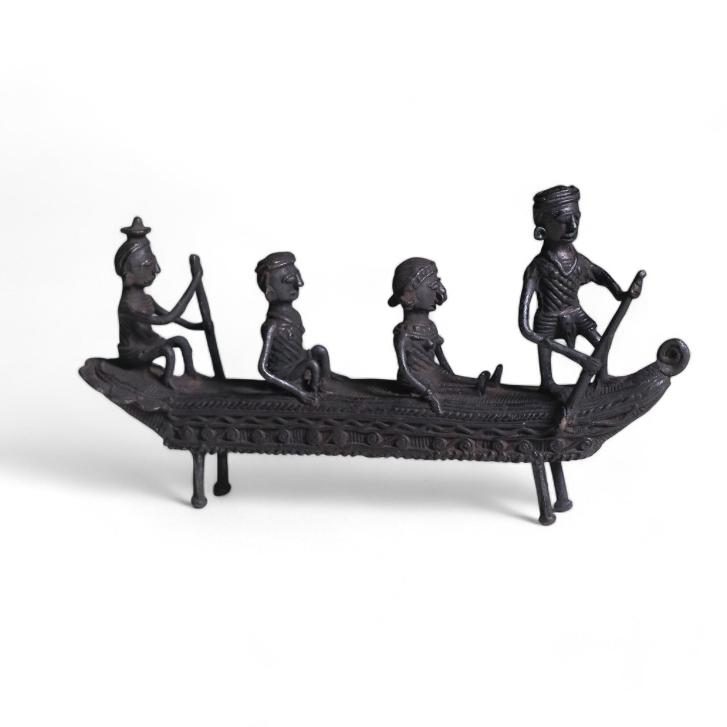 Exquisite Black Dhokra Craft "People Rowing Boat"