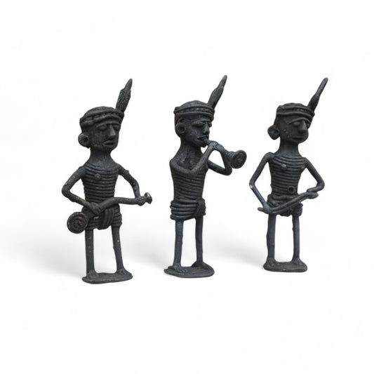 Black Dhokra Craft - Set of 3 Standing Muscians