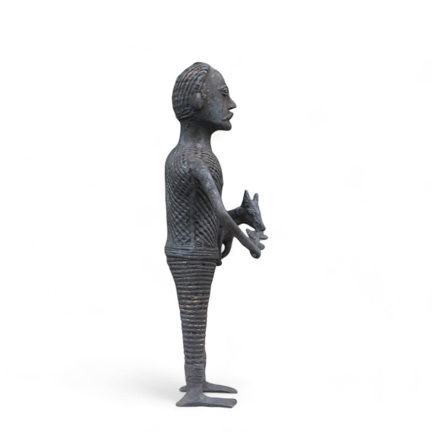 Black Dhokra Craft - Tribal Man Holding an Animal