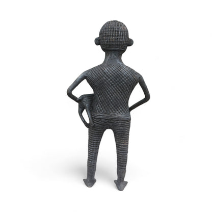 Black Dhokra Craft - Tribal Man Holding an Animal