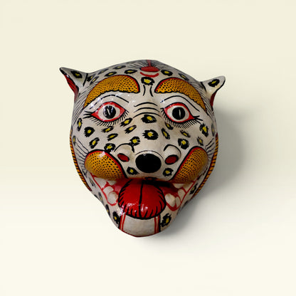 White Tiger Papier-Mâché Wall Mask | Handmade Odisha Folk Art