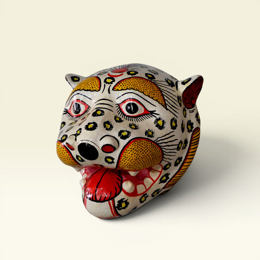 White Tiger Papier-Mâché Wall Mask | Handmade Odisha Folk Art