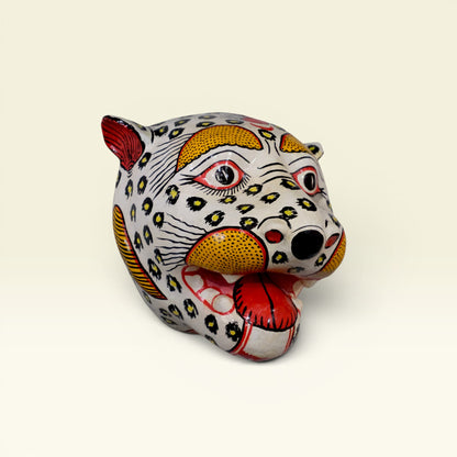 White Tiger Papier-Mâché Wall Mask | Handmade Odisha Folk Art
