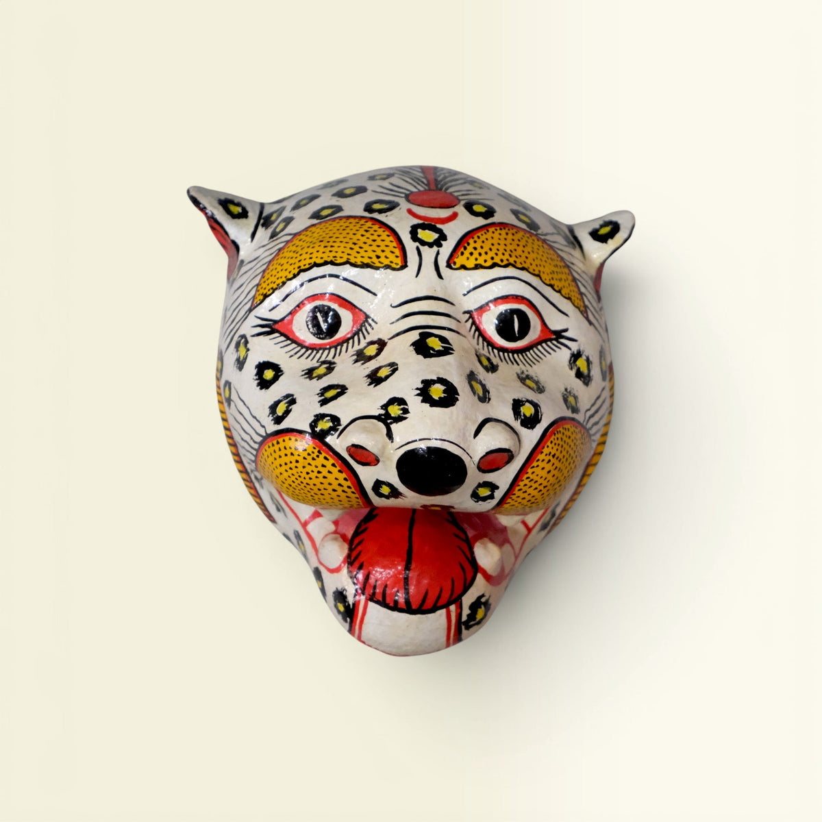 White Tiger Papier-Mâché Wall Mask | Handmade Odisha Folk Art
