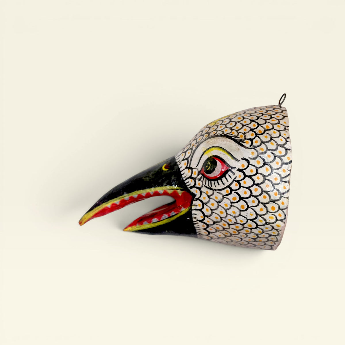 Jatayu Papier-mâché White Wall Mask Hand-Painted in Pattachitra Style