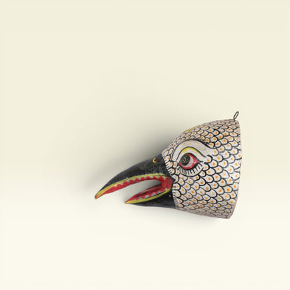 Jatayu Papier-mâché White Wall Mask Hand-Painted in Pattachitra Style