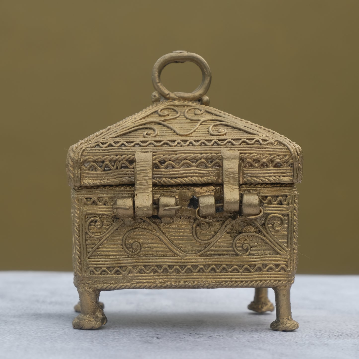 Nuagaon Dhokra Riwaz Jewellery Box — Handcrafted Lost-Wax Brass Showpiece