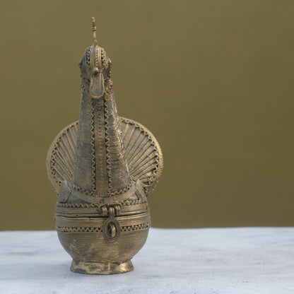 Nuagaon Dhokra Peacock Jewelry Box — Handcrafted Lost-Wax Brass Showpiece