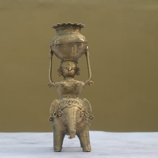 Dhokra Craft  Lady on Elephant Showpiece