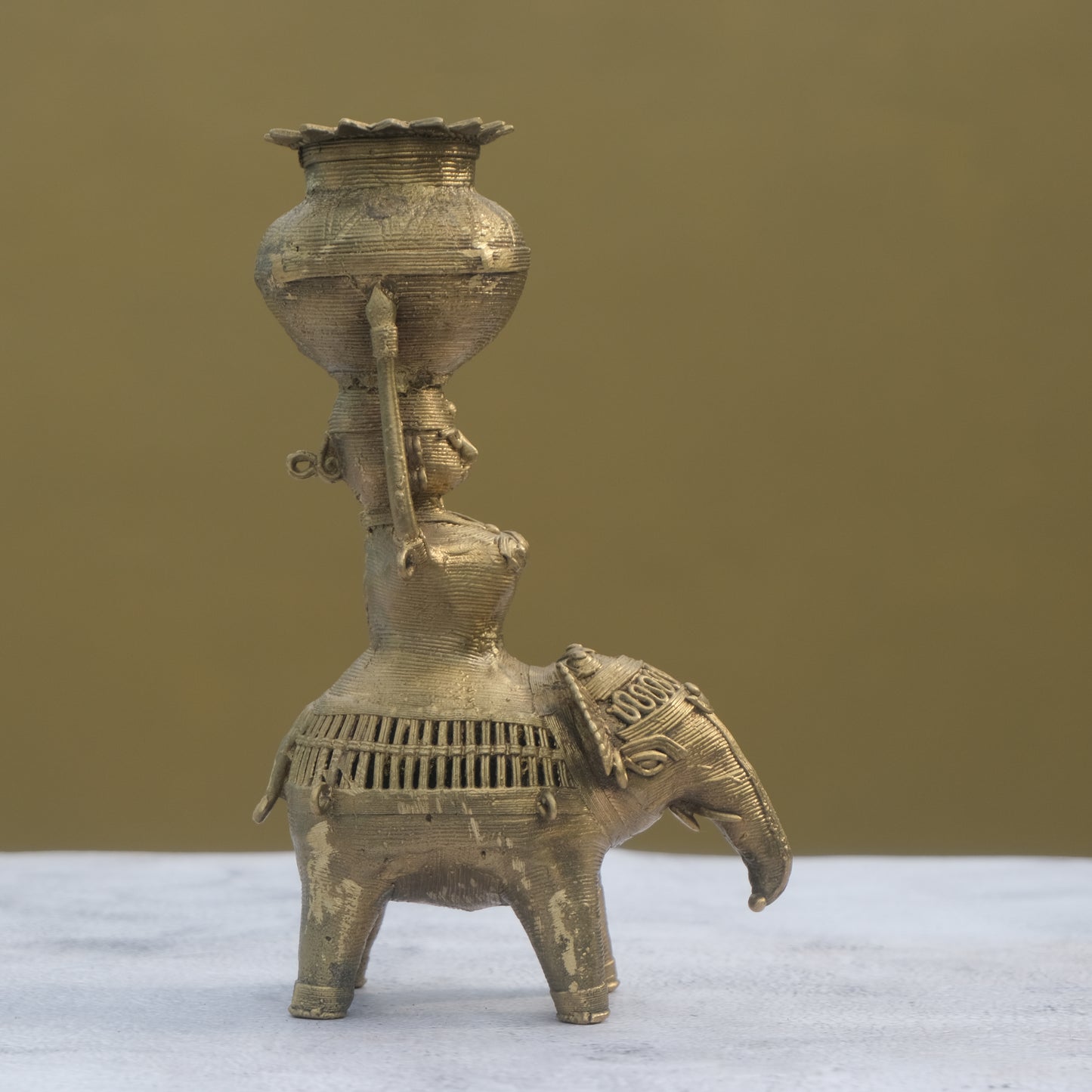 Nuagaon Dhokra Lady on Elephant Showpiece — Handcrafted Lost-Wax Brass Showpiece