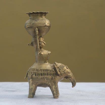 Nuagaon Dhokra Lady on Elephant Showpiece — Handcrafted Lost-Wax Brass Showpiece