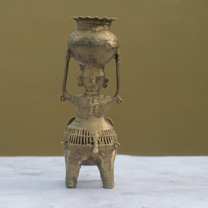 Nuagaon Dhokra Lady on Elephant Showpiece — Handcrafted Lost-Wax Brass Showpiece