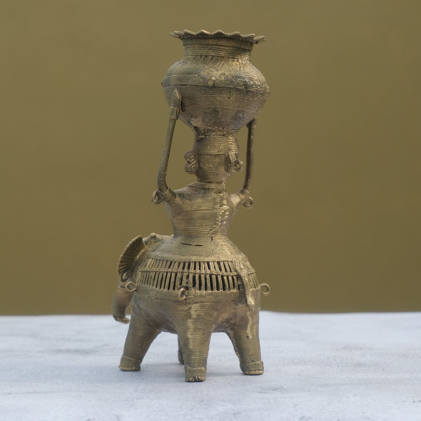 Nuagaon Dhokra Lady on Elephant Showpiece — Handcrafted Lost-Wax Brass Showpiece