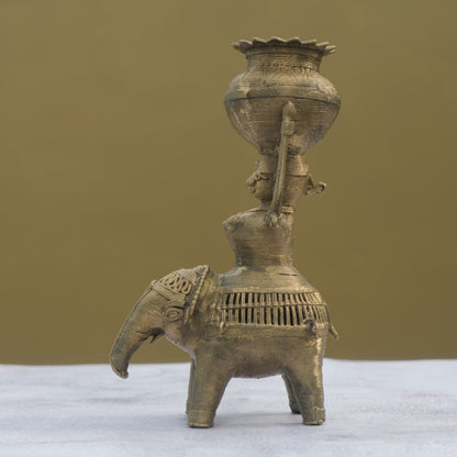 Nuagaon Dhokra Lady on Elephant Showpiece — Handcrafted Lost-Wax Brass Showpiece