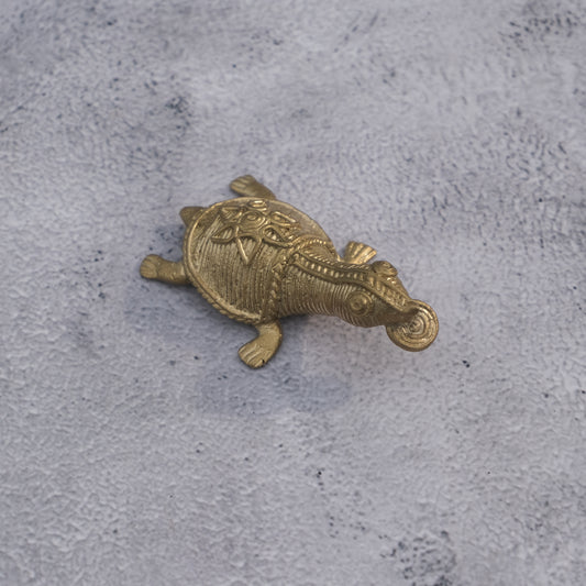 Dhokra Craft Turtle Holding Coin Vastu Showpiece