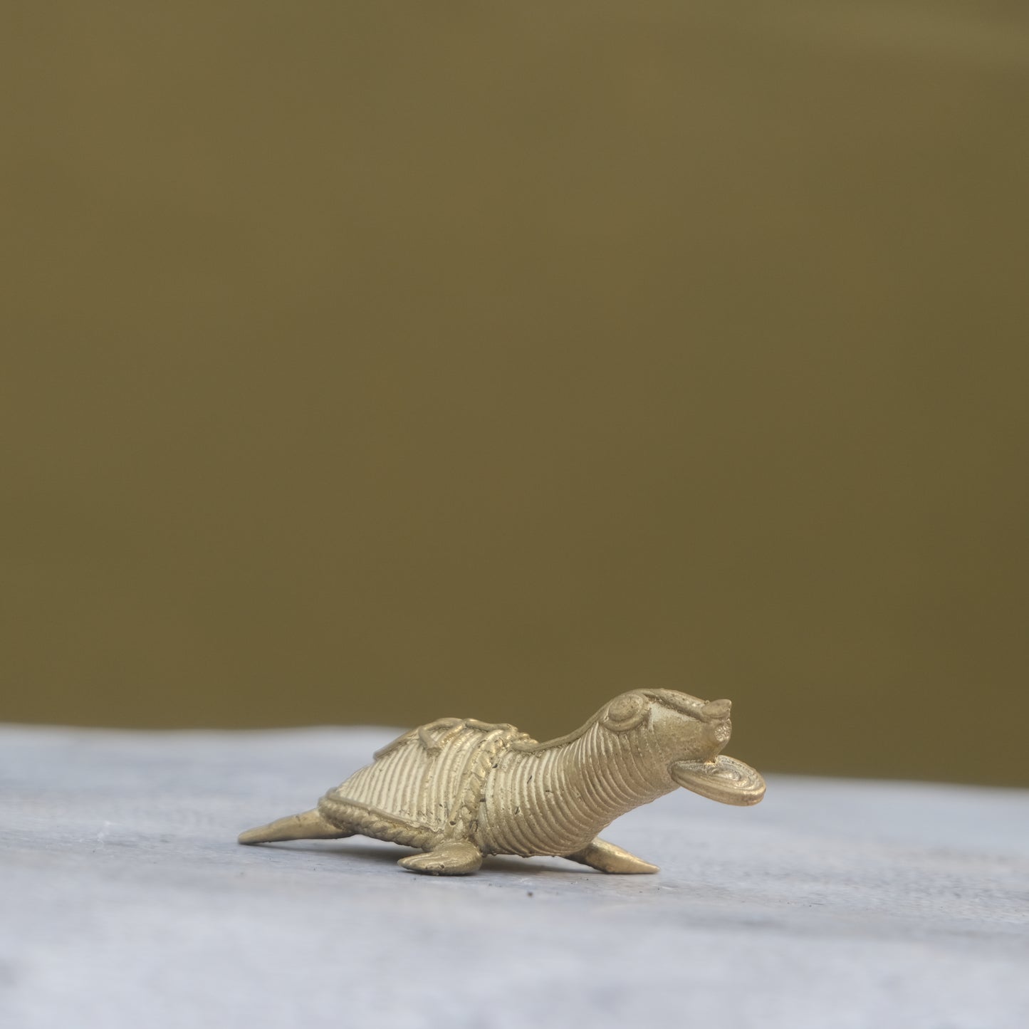Dhokra Craft Turtle Holding Coin Vastu Showpiece
