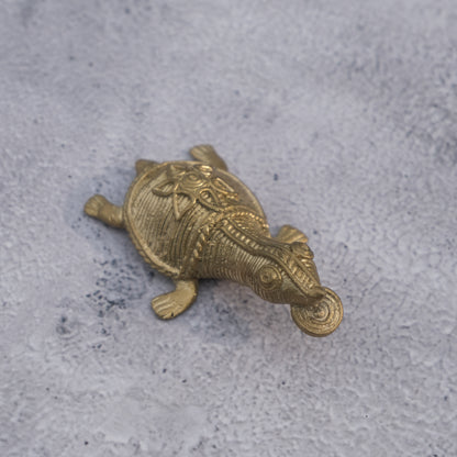 Dhokra Craft Turtle Holding Coin Vastu Showpiece