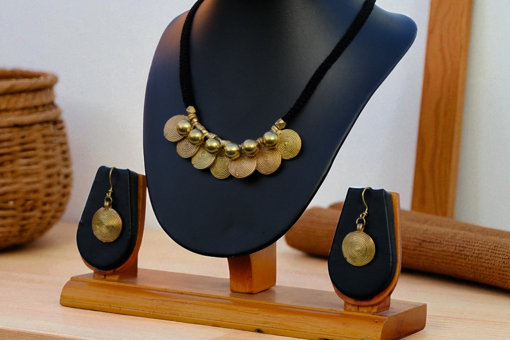 Authentic Odisha Dhokra jewelry set featuring traditional tribal motifs; 4000-year-old ancient metal craft technique by KalaKart.