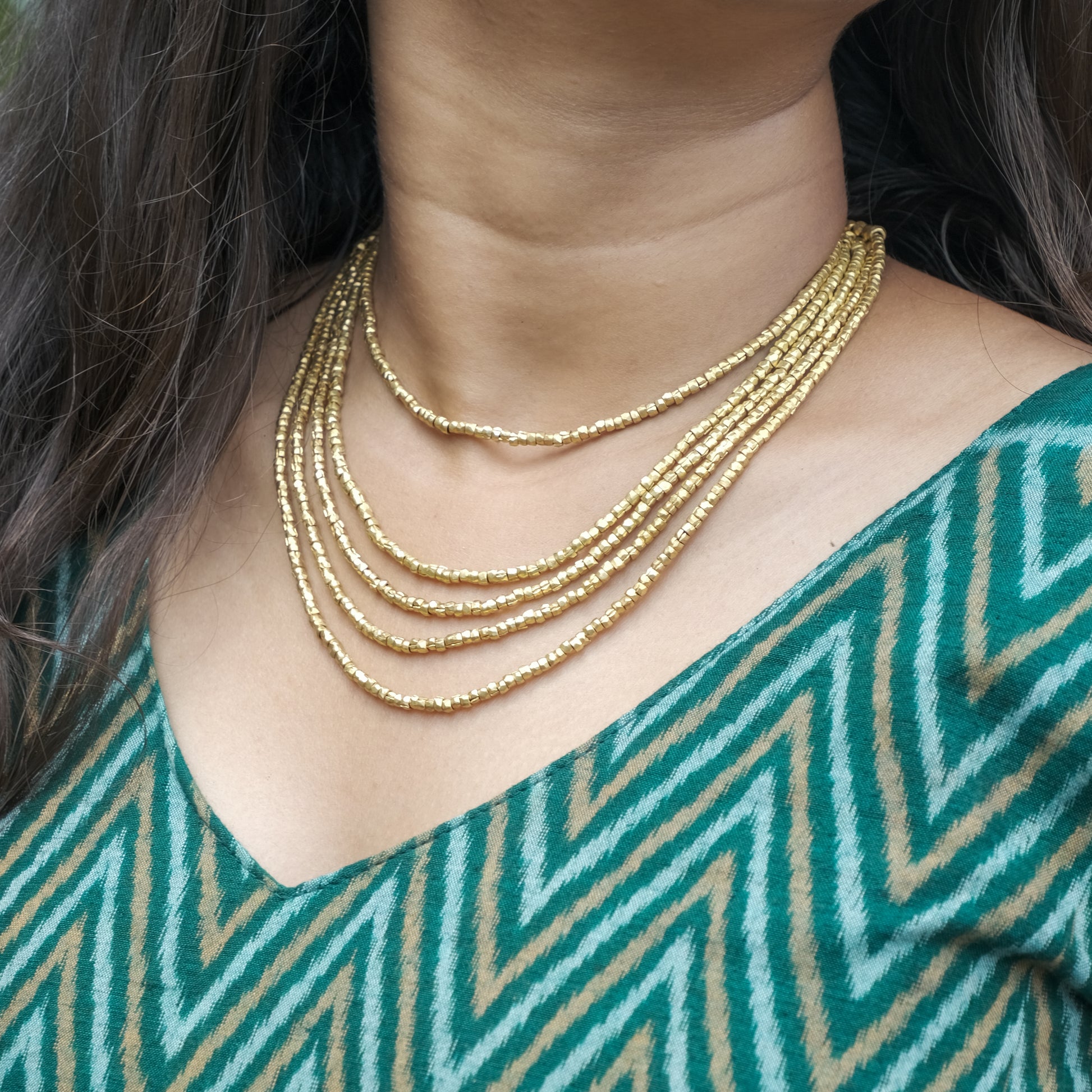 Statement Dhokra brass choker necklace; perfect handmade accessory for linen sarees, ethnic office wear, or bohemian fashion.