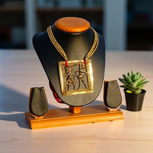 Statement Dhokra brass choker necklace; perfect handmade accessory for linen sarees, ethnic office wear, or bohemian fashion.