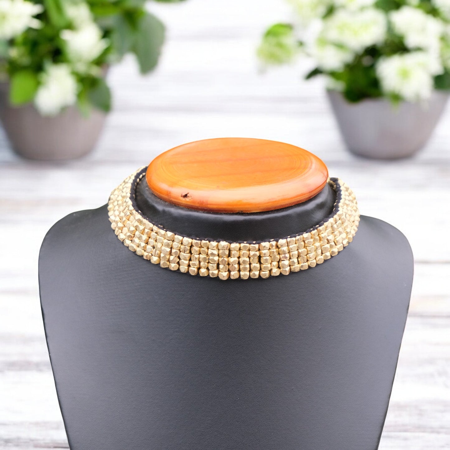 Handcrafted Dhokra chocker necklace with tribal motifs by KalaKart
