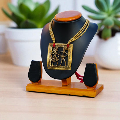 Statement Dhokra brass choker necklace; perfect handmade accessory for linen sarees, ethnic office wear, or bohemian fashion.