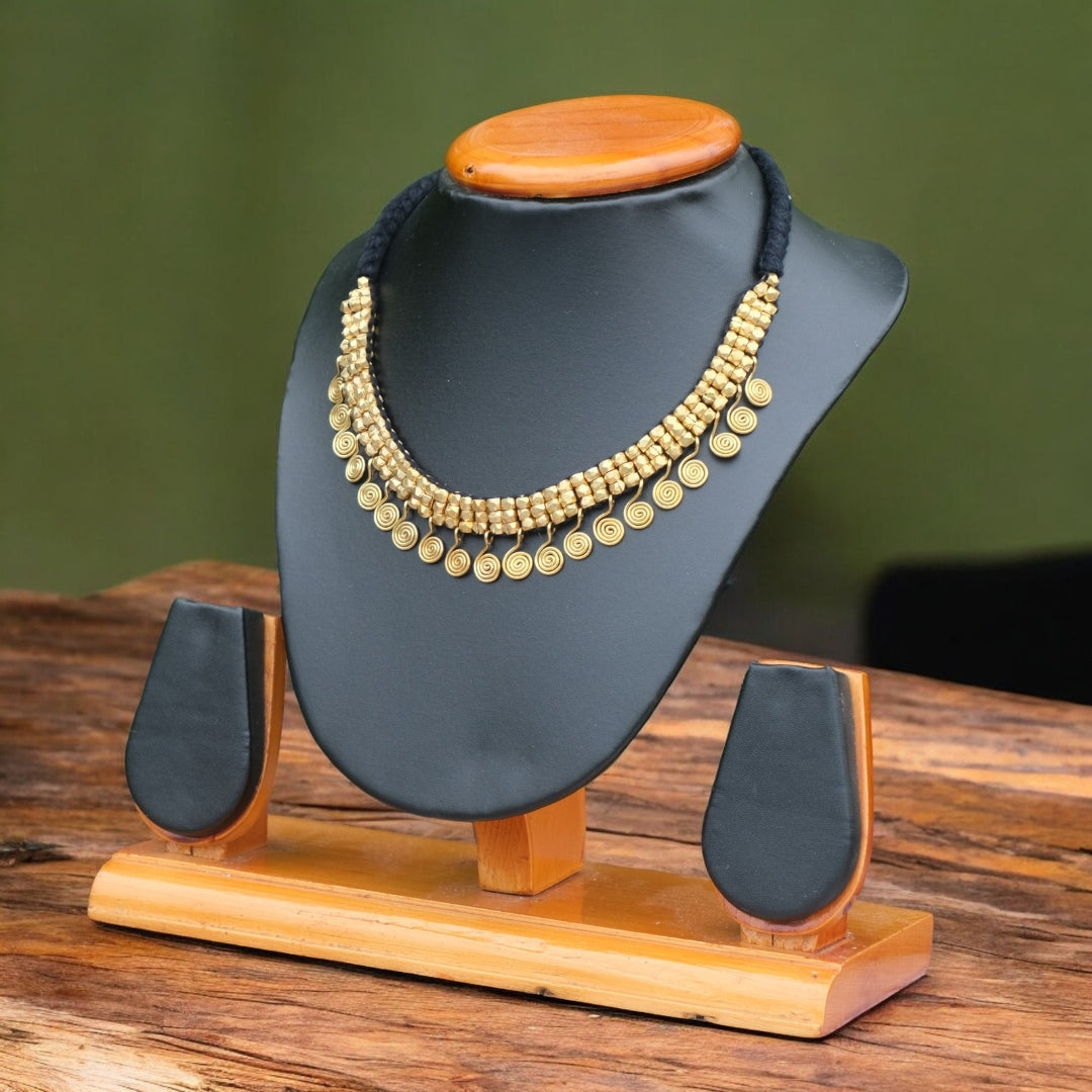 Handmade Dhokra brass necklace tribal jewelry Odisha