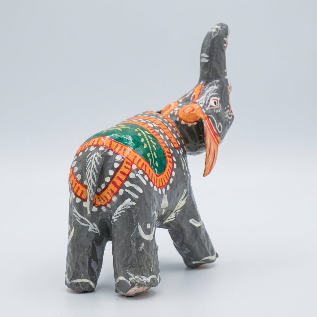 Grey bobblehead elephant Pattachitra paper mache showpiece 8 inch