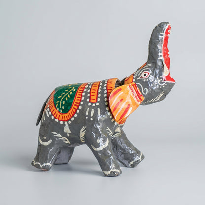 Grey bobblehead elephant Pattachitra paper mache showpiece 8 inch – KalaKart