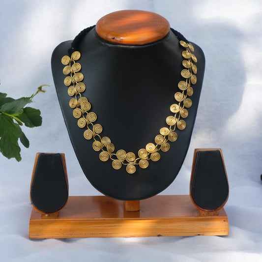 Handcrafted Dhokra metal necklace with tribal motifs by KalaKart