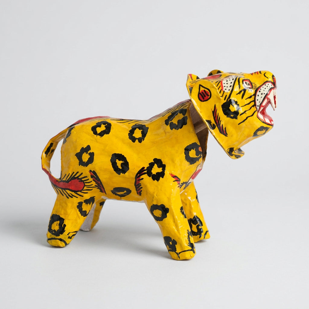 Orange bobblehead tiger Pattachitra paper mache showpiece 7 inch – KalaKart