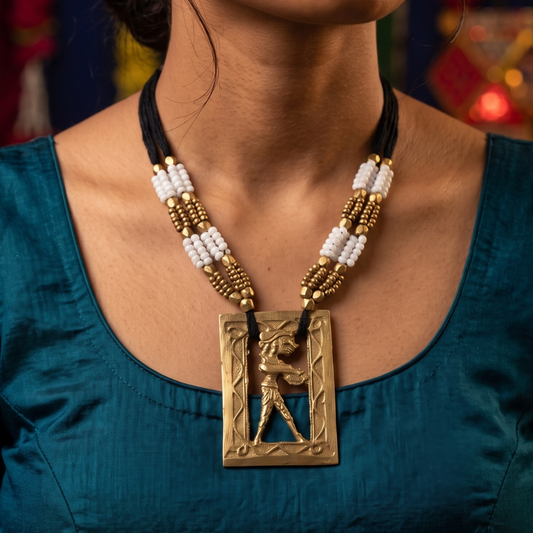Dhokra Craft Tribal Tales Necklace (white)