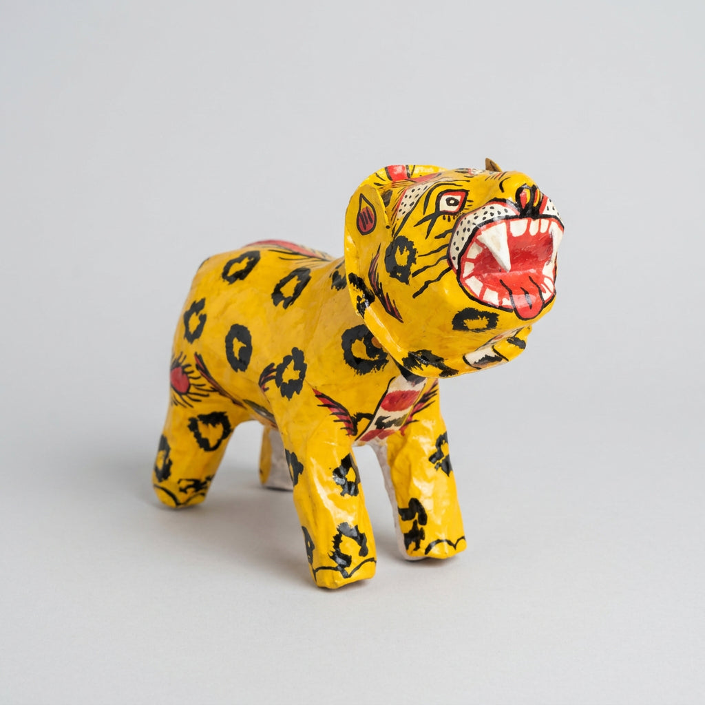 Orange bobblehead tiger Pattachitra paper mache showpiece 7 inch – KalaKart