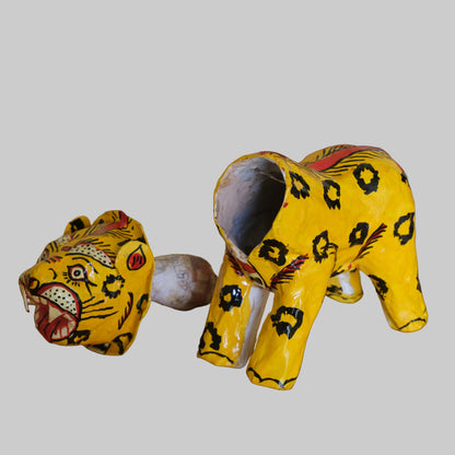Orange bobblehead tiger Pattachitra papier mache