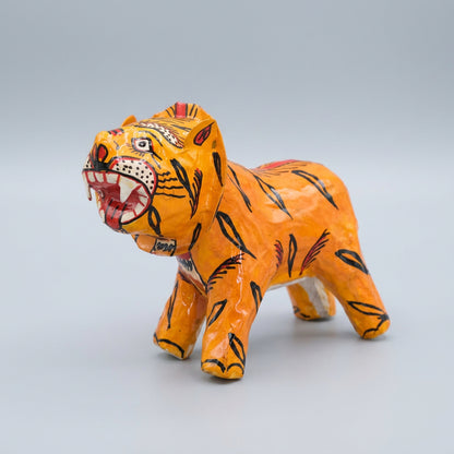 Orange bobblehead tiger Pattachitra paper mache showpiece 7 inch – KalaKart