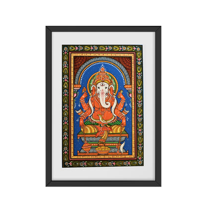 Pattachitra Painting - Sitting Sri Ganesh by Sri Bhaskar Mohapatra