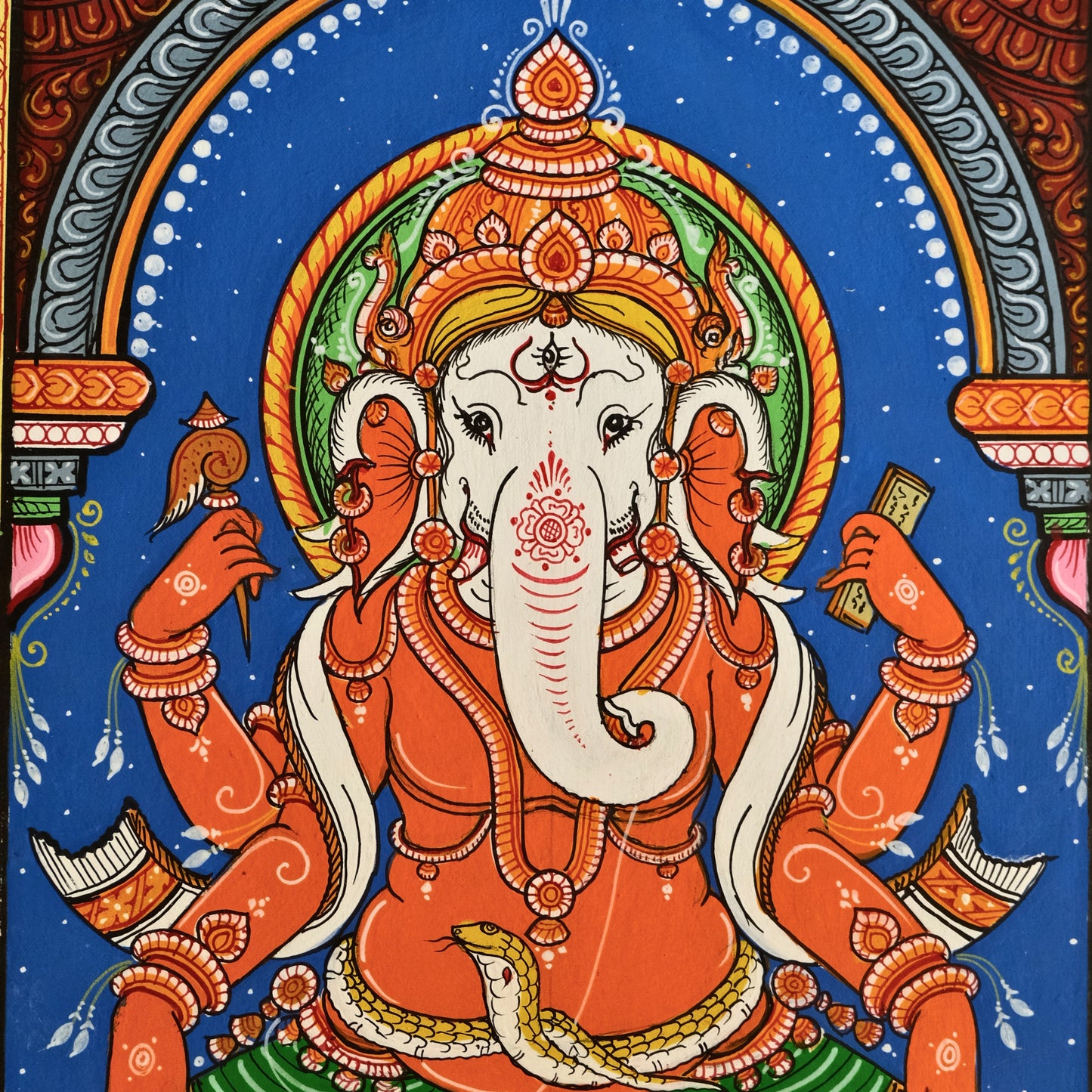 Pattachitra Painting - Sitting Sri Ganesh by Sri Bhaskar Mohapatra