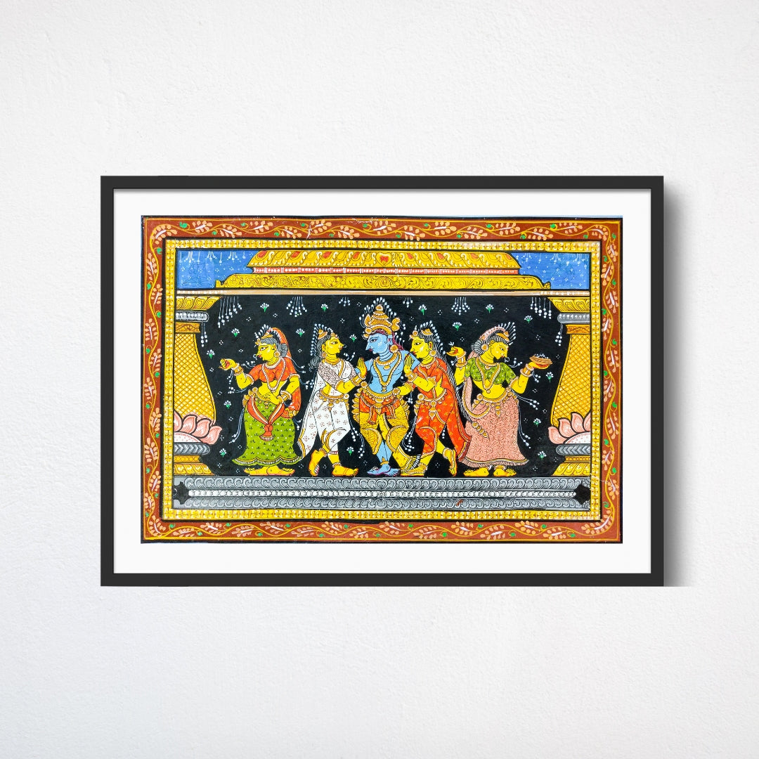 Pattachitra - Radha Krishna with gopiyans