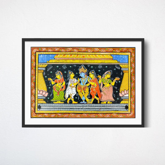 Pattachitra - Radha Krishna with gopiyans