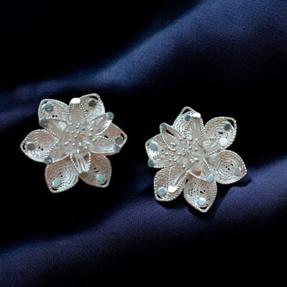 Silver Filigree Floral Ear Studs By Surendra Behera