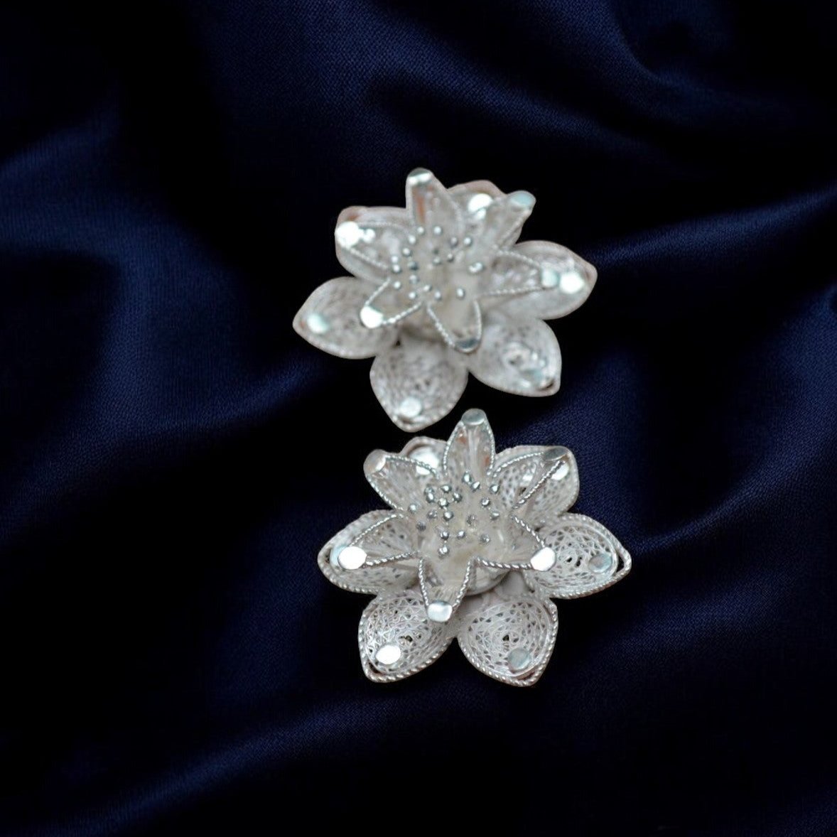 Silver Filigree Floral Ear Studs By Surendra Behera