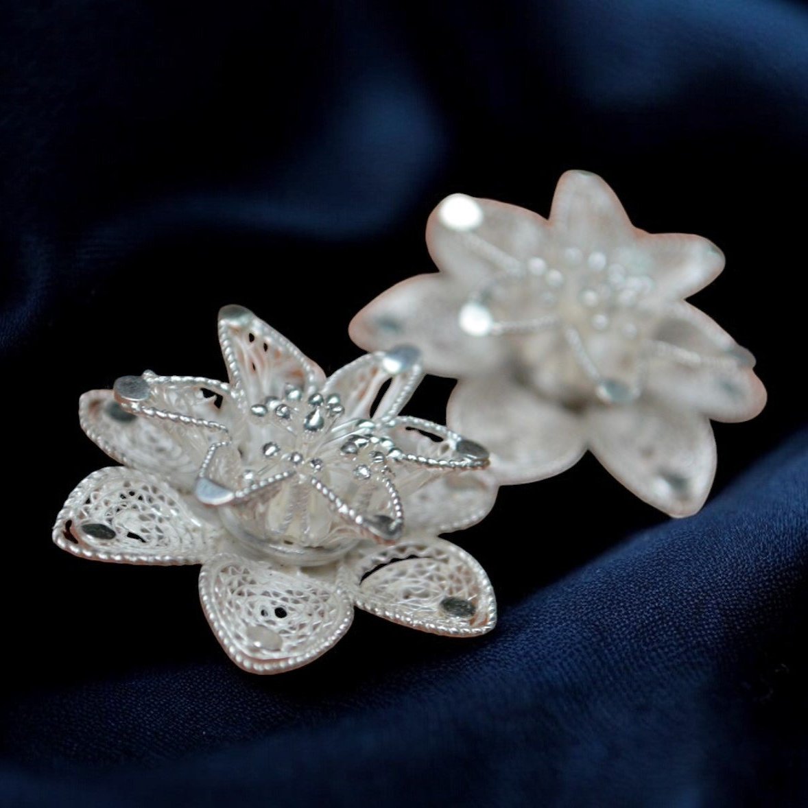 Silver Filigree Floral Ear Studs By Surendra Behera