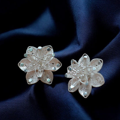 Silver Filigree Floral Ear Studs By Surendra Behera