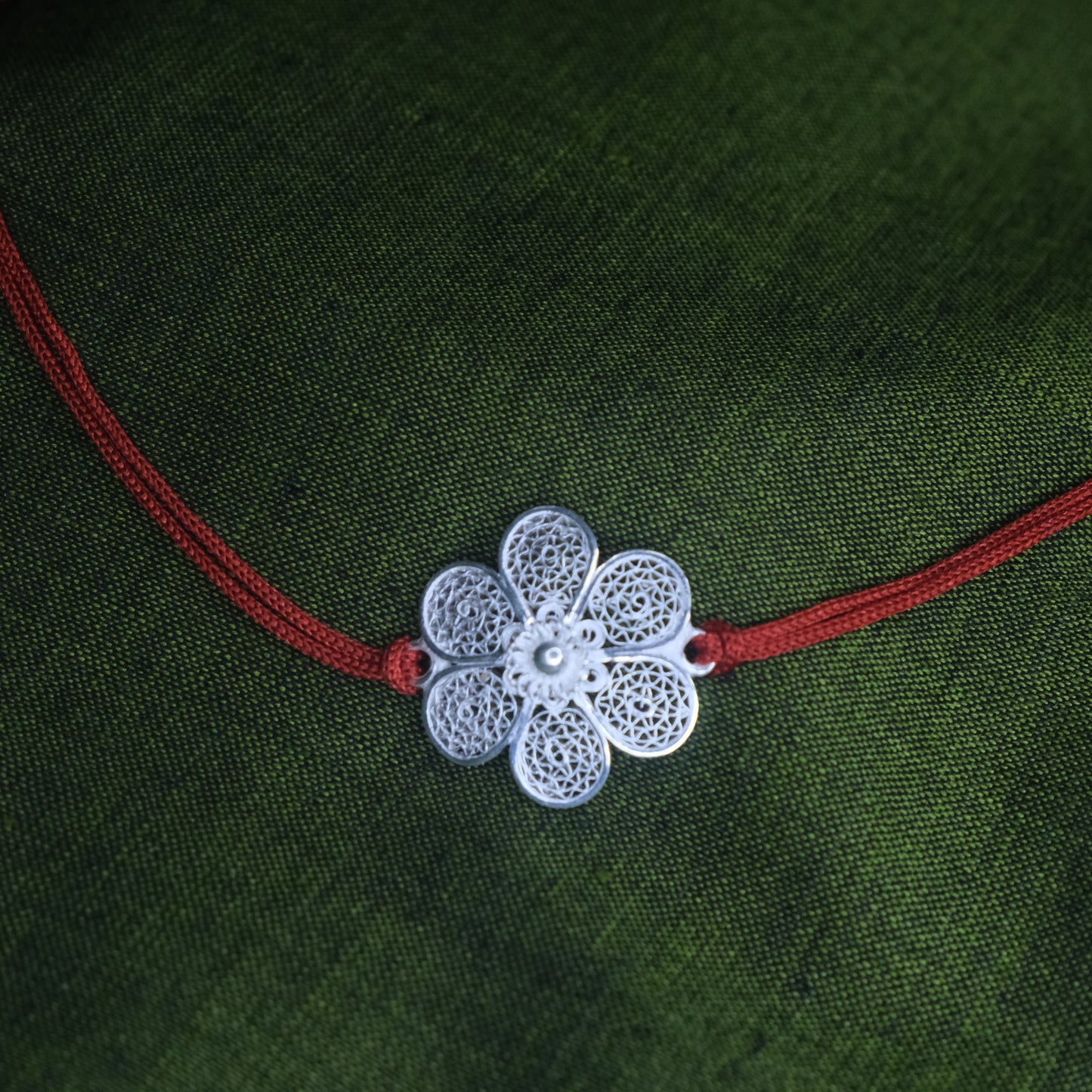 Silver Filigree Handmade Gulmohar Rakhi