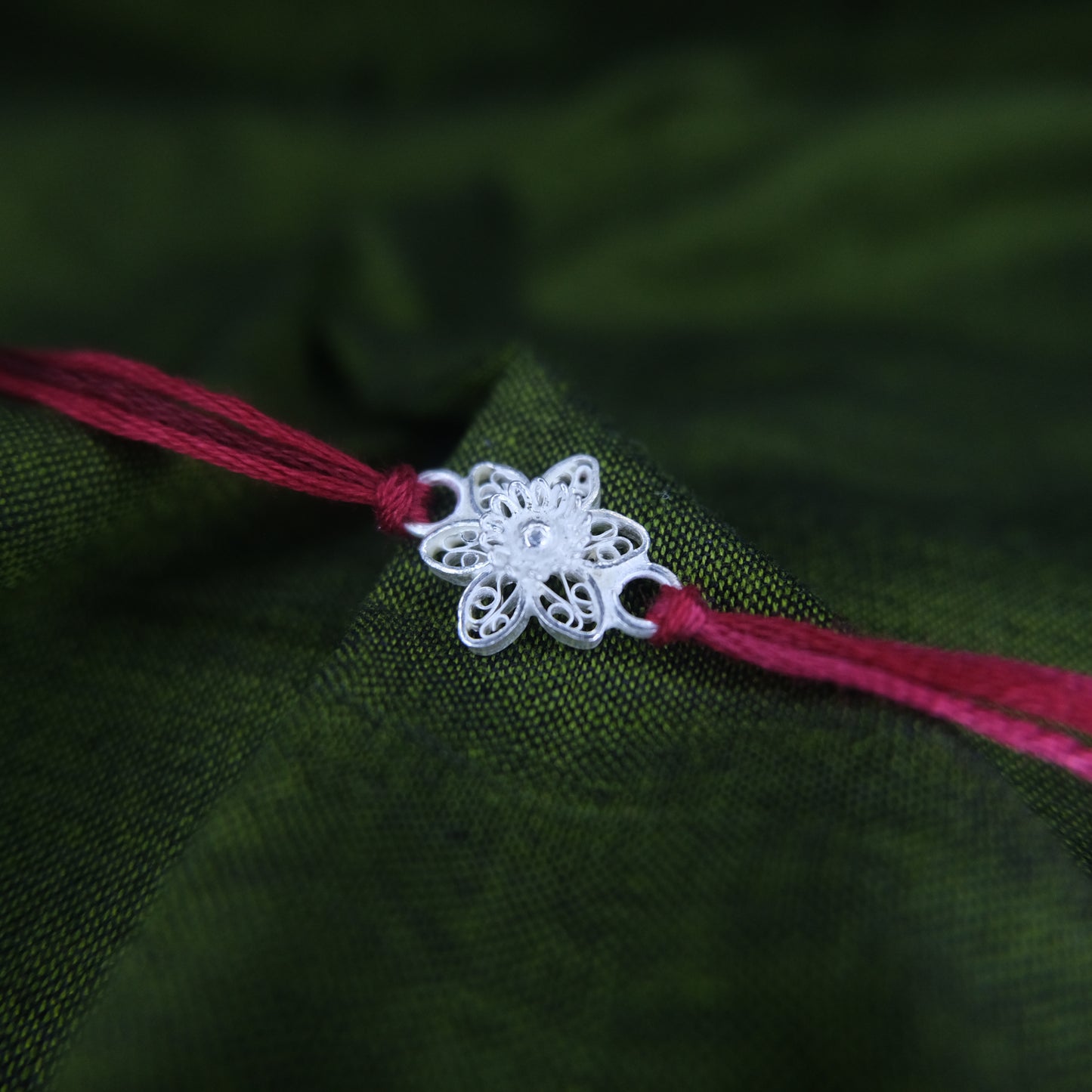 Silver Filigree Handmade Flower Rakhi