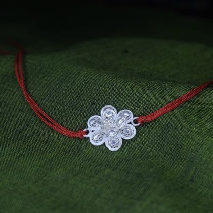 Silver Filigree Handmade Phool Rakhi