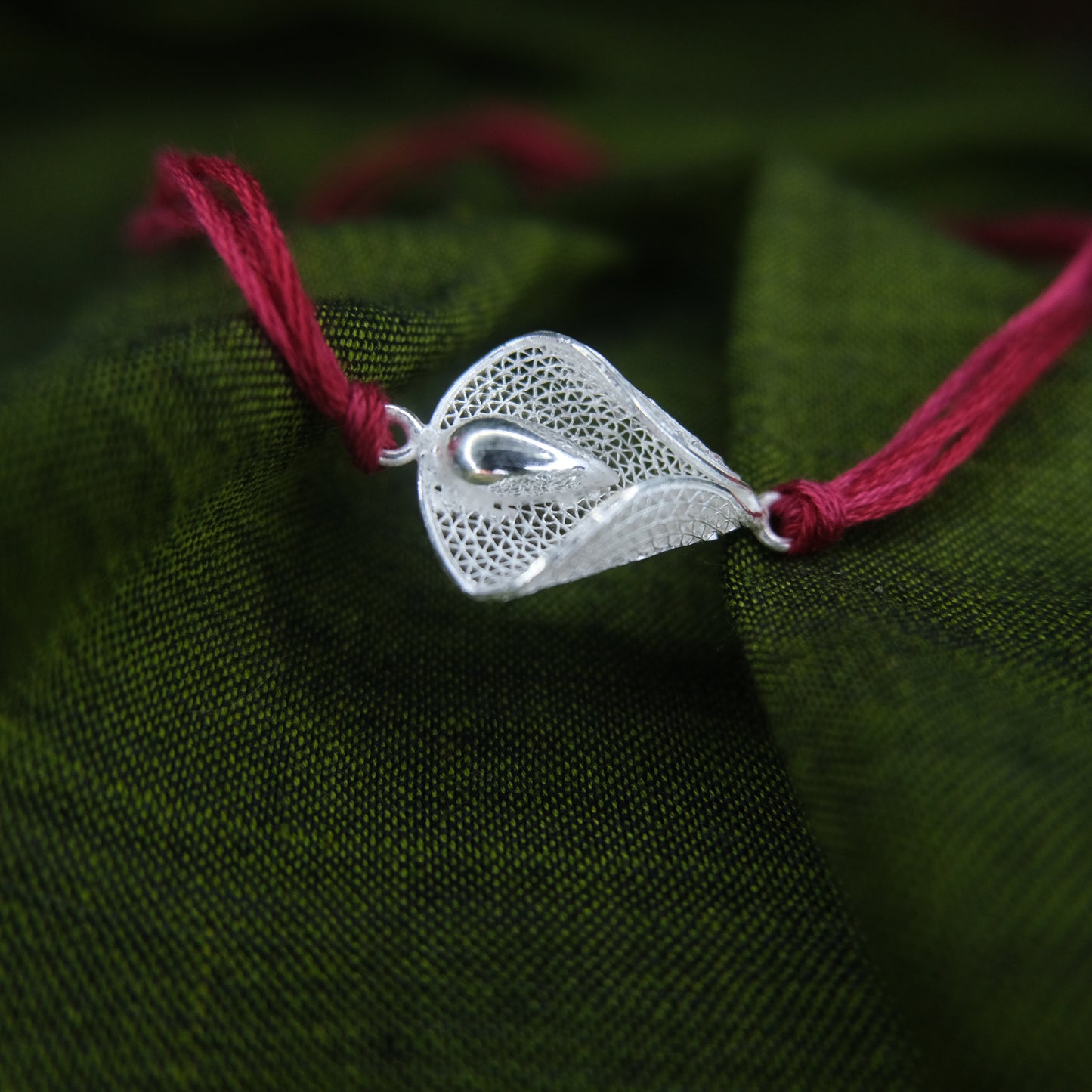 Silver Filigree Handmade Rain Drop Rakhi