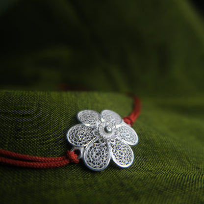 Silver Filigree Handmade Gulmohar Rakhi