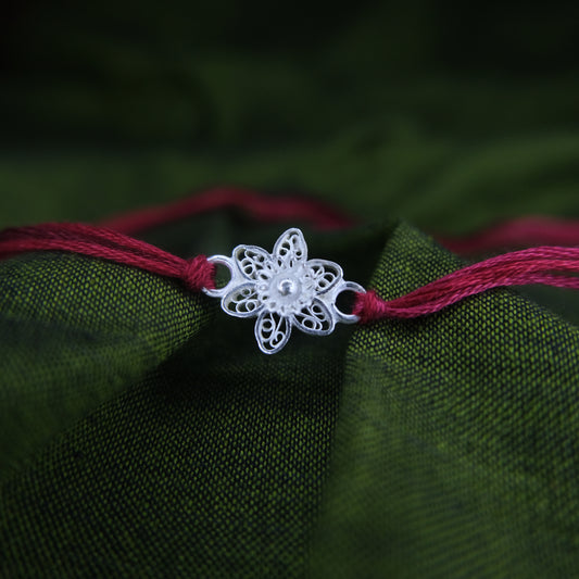 Silver Filigree Handmade Flower Rakhi